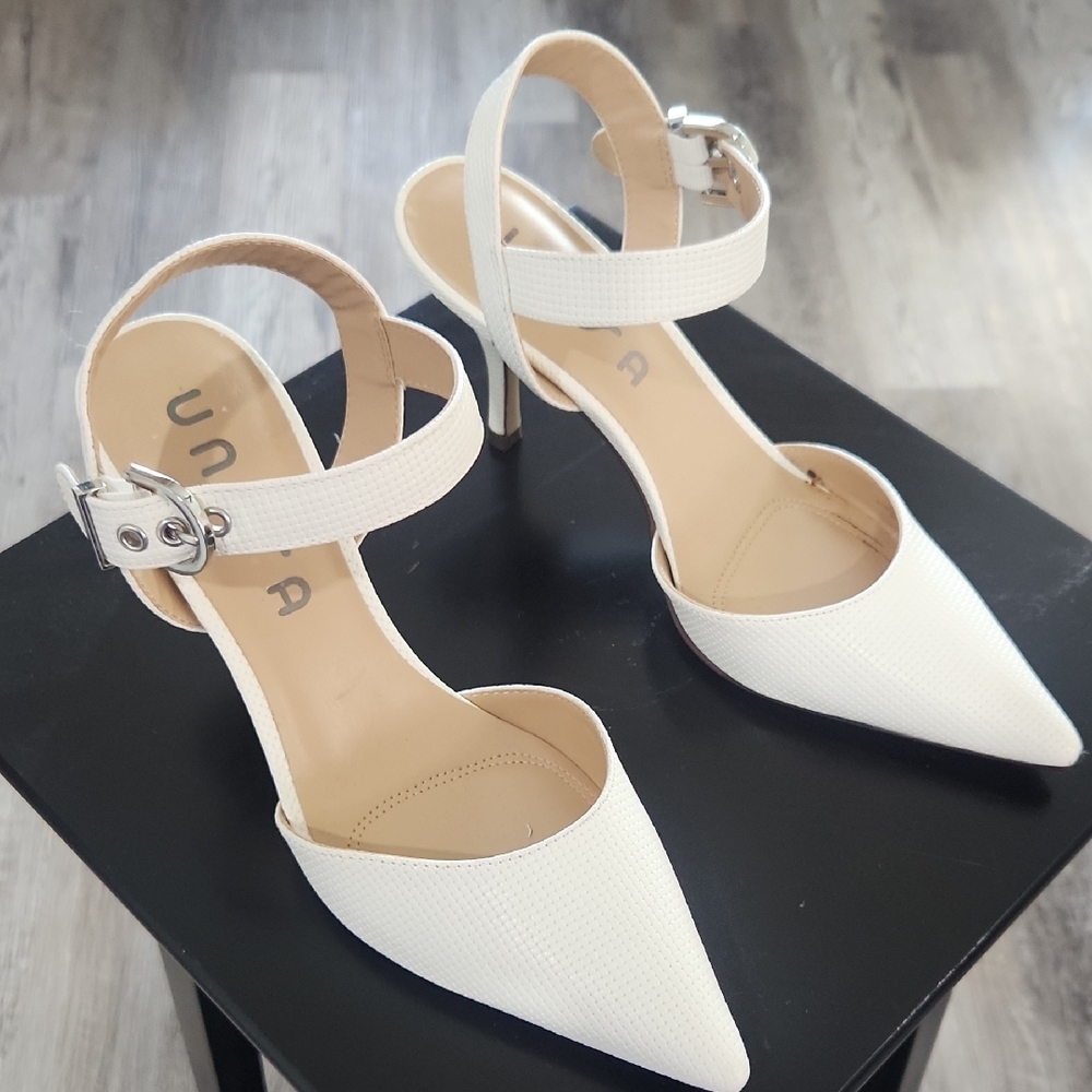 Unisa White Classic Heels with Ankle Strap